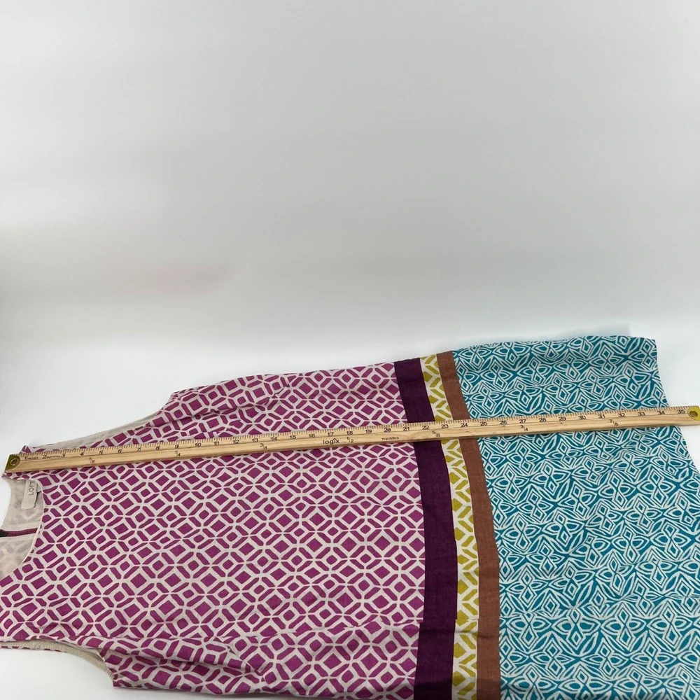 Ann Taylor LOFT Womens‎ Linen Geometric Print Shift Dress Magenta Teal Size 4
